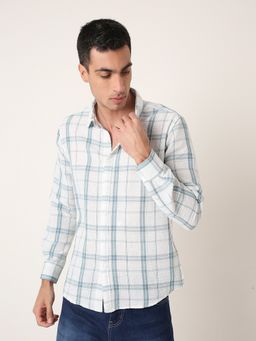 BLNK - Blue Linen Blend Check Casual Blue Shirt