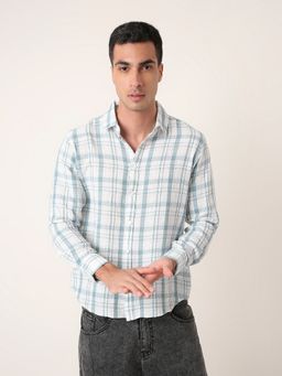 BLNK - Blue Linen Blend Check Casual Blue Shirt
