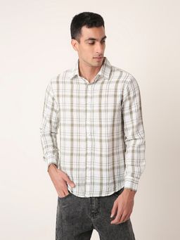 BLNK - Green Linen Blend Check Casual Green Shirt