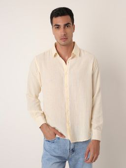 BLNK - Yellow Linen Blend Vertical Striped Casual Shirt