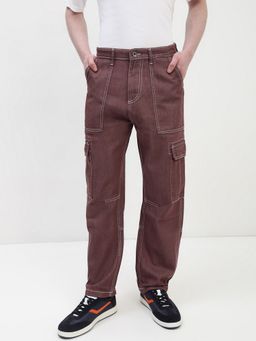 necked - Men Brown Relaxed Fit Cargo