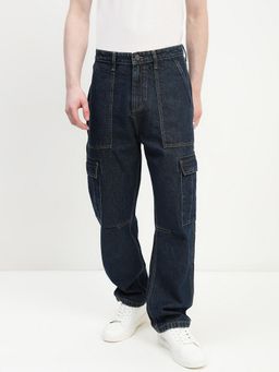 necked - Men Blue Relaxed Fit Cargo