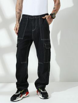 necked - Men Black Relaxed Fit Cargo