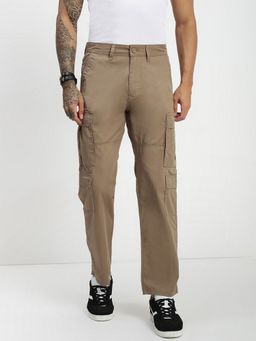 necked - Men Khaki Relaxed Fit Cargo