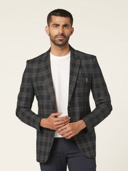 MR BUTTON - Men Grey Checks Single-Breasted Blazer