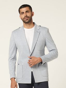 MR BUTTON - Men Blue Checks Single-Breasted Blazer