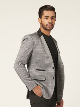 MR BUTTON - Men Grey Checks Single-Breasted Blazer