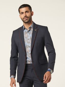 MR BUTTON - Men Blue Solid Single-Breasted Blazer