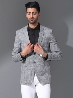 MR BUTTON - Men Grey Checks Single-Breasted Blazer