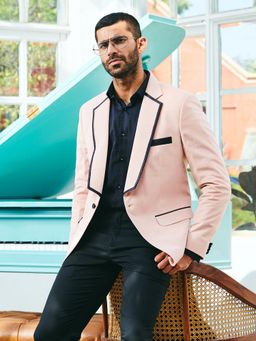 MR BUTTON - Men Pink Solid Single-Breasted Blazer