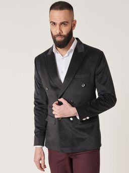 MR BUTTON - Men Black Solid Double-Breasted Blazer