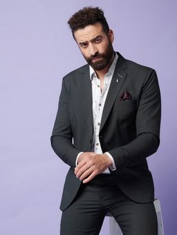 MR BUTTON - Men Black Solid Single-Breasted Blazer