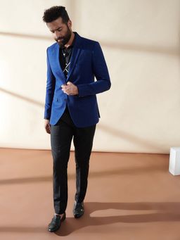 MR BUTTON - Men Blue Solid Single-Breasted Blazer