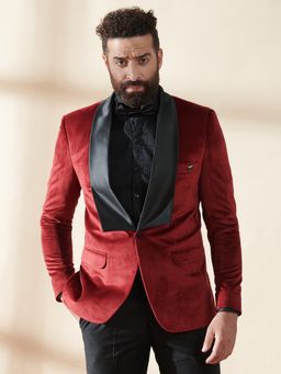 MR BUTTON - Men Red Solid Tuxedo Blazer