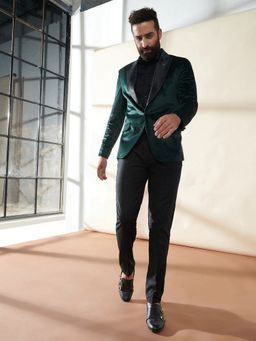 MR BUTTON - Men Green Solid Tuxedo Blazer