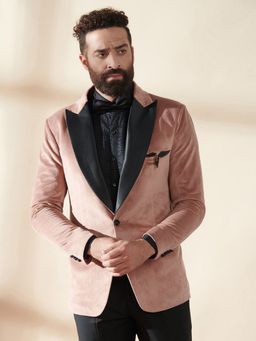 MR BUTTON - Men Pink Solid Tuxedo Blazer