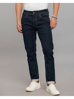 ROOKIES - Blue Low-Rise Tapered Ankle Length Knit Denim Jeans
