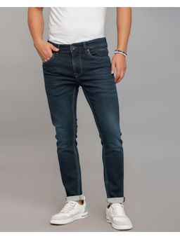 ROOKIES - Blue Low-Rise Tapered Ankle Length Knit Denim Jeans