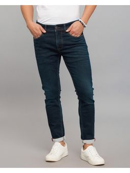 ROOKIES - Blue Low-Rise Tapered Ankle Length Knit Denim Jeans