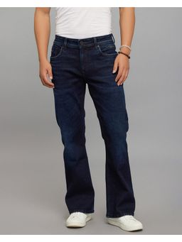 ROOKIES - Blue Mid Rise Cropped length Loose Boot Leg Stretch Jeans