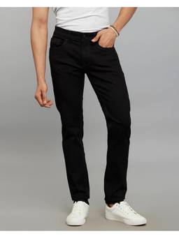 ROOKIES - Black Mid-Rise Slim Straight Fit Stretch Jeans