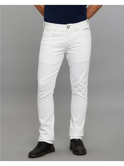 ROOKIES - White Mid-Rise Slim Straight Fit Stretch Jeans