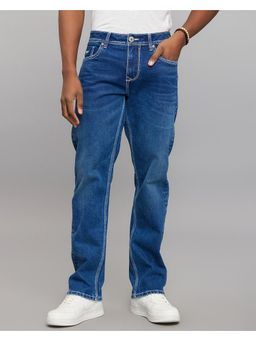 ROOKIES - Blue Midrise Comfort And Straight Fit Stretch Jeans