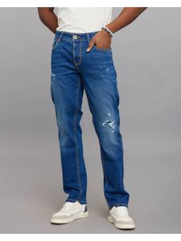 ROOKIES - Blue Midrise Comfort And Straight Fit Stretch Jeans