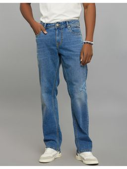 ROOKIES - Blue Midrise Comfort And Straight Fit Stretch Jeans