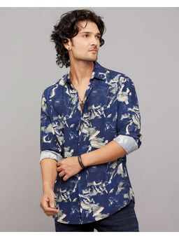 ROOKIES - Viscose Rayon Navy Blue Printed Shirt