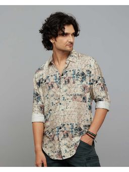 ROOKIES - Viscose Rayon Beige Printed Shirt