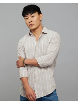 ROOKIES - Men Cotton Blend Beige Stripes Shirt