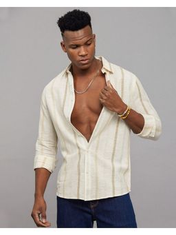 ROOKIES - Cotton Blend Beige Stripes Shirt