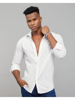 ROOKIES - Viscose Rayon White Stripes Shirt