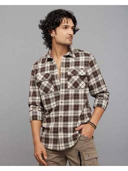 ROOKIES - Men Polyester Brown Checks Shirt