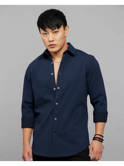 ROOKIES - Polyester Navy Blue Textured Shirt