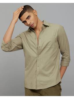 ROOKIES - Cotton Blend Solid Olive Shirt
