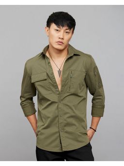 ROOKIES - Cotton Blend Olive Solid Shirt