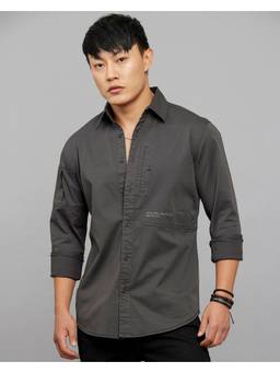 ROOKIES - Men Cotton Blend Charcoal Solid Shirt