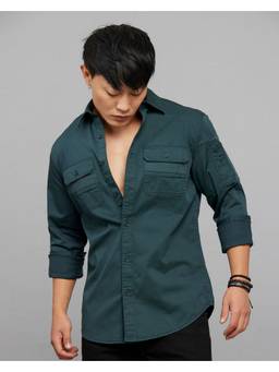 ROOKIES - Cotton Blend Turquoise Solid Shirt
