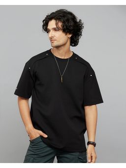 ROOKIES - Black Half Sleeves Round Neck Oversized Tee