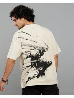 ROOKIES - Light Beige Half Sleeves Round Neck Oversized Tee