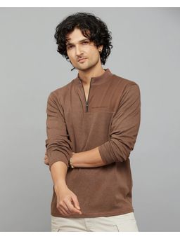 ROOKIES - Brown Full Sleeves Zipper Neck Tee