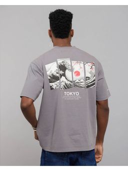 ROOKIES - Dark Grey Half Sleeves Round Neck Oversized Tee