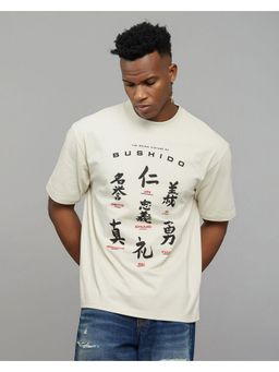 ROOKIES - Cream Half Sleeves Round Neck Oversized Tee