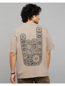 ROOKIES - Brown Half Sleeves Round Neck Oversized Tee