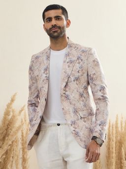 MR BUTTON - Men Beige Printed Single-Breasted Blazer