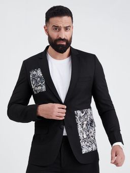 MR BUTTON - Men Black Solid Single-Breasted Blazer