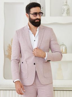 MR BUTTON - Men Pink Stripes Single-Breasted Blazer