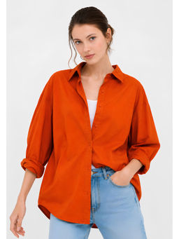 Lounge Dreams - Pure Cotton Oversized Poplin Rust Shirt